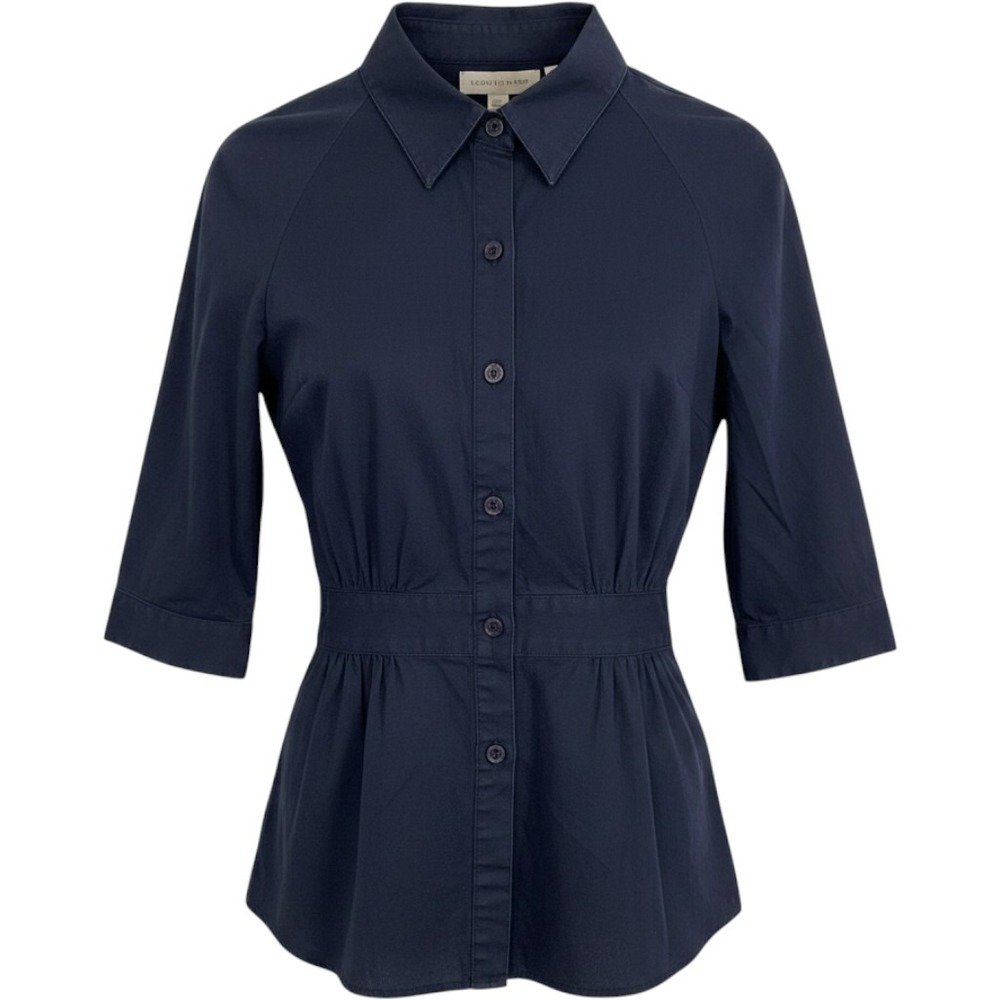 REISS Button Down Shirt Womens 6 Navy Blue Excellent Peplum 3/4 Sleeve Blouse